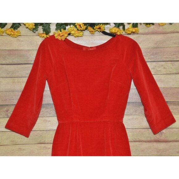 Ladies XS Handmade Red Velvet Midi Sheath Dress Christmas Red Party Winter - Picture 2 of 5